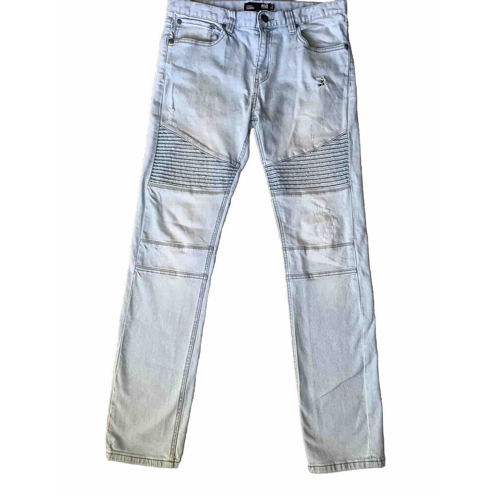 RSQ Mens Jeans size 33x32 London Skinny Blue Wash Denim Adult Biker Distressed